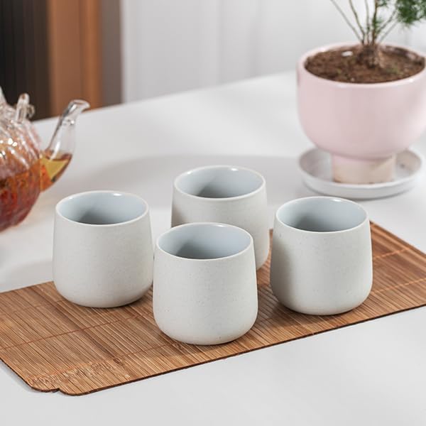 TEANAGOO Japanese Tea Cups, Chinese Tea Cup, 7.2Oz / 205 Ml, Ceramic Tea Cups for Adults, Ceramic Cups no Handles, Japanese Cups, Matcha Cup, Lt.Grey, 4 Pcs/Box, H5 4 Cups, 205 ml each Lt.Grey