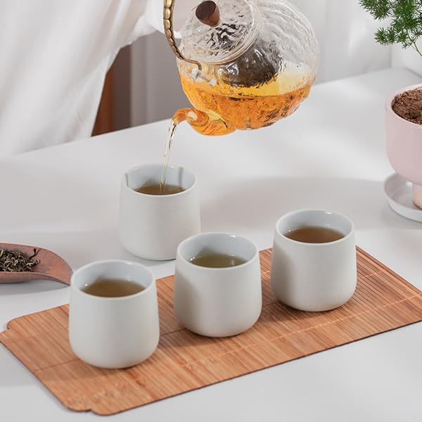 TEANAGOO Japanese Tea Cups, Chinese Tea Cup, 7.2Oz / 205 Ml, Ceramic Tea Cups for Adults, Ceramic Cups no Handles, Japanese Cups, Matcha Cup, Lt.Grey, 4 Pcs/Box, H5 4 Cups, 205 ml each Lt.Grey