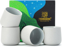TEANAGOO Japanese Tea Cups, Chinese Tea Cup, 7.2Oz / 205 Ml, Ceramic Tea Cups for Adults, Ceramic Cups no Handles, Japanese Cups, Matcha Cup, Lt.Grey, 4 Pcs/Box, H5 4 Cups, 205 ml each Lt.Grey