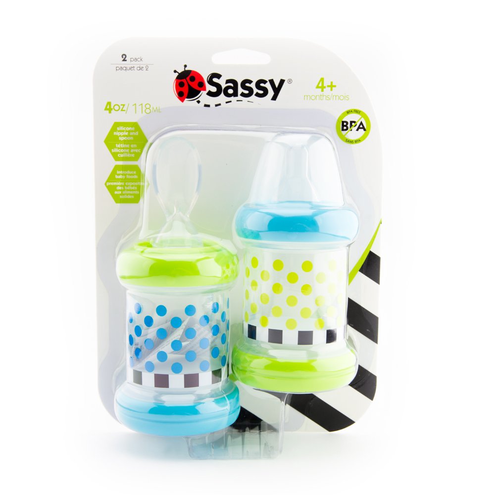 Sassy Baby Food Nurser – 4+ Months Set of 2- 4oz 100% Silicone Nipple and Spoon BPA-Free (30182) 2 Count (Pack of 1)