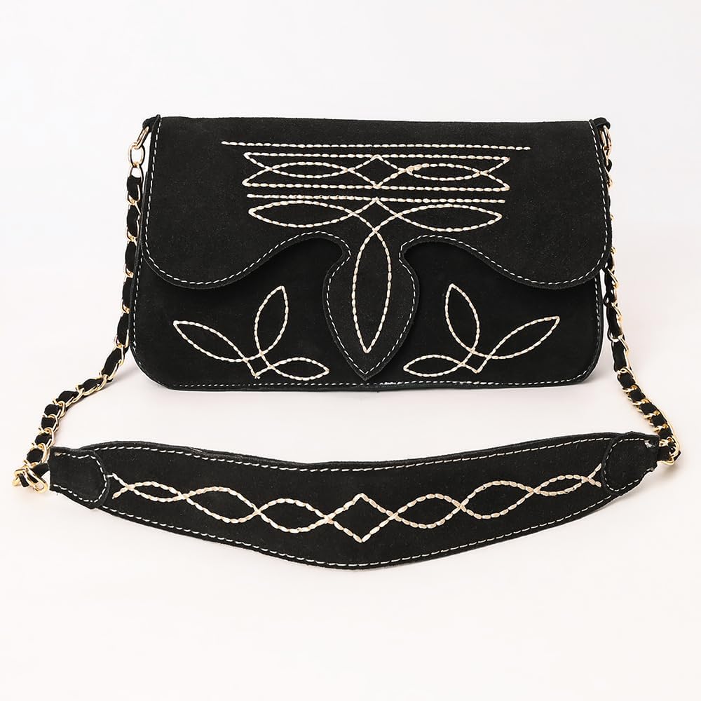 American Darling Suede Bag Genuine Leather Clutch Black