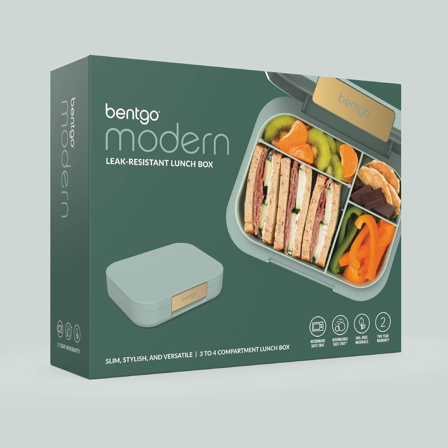 Bentgo Modern - Adult & Teen Bento Lunch Box; 3-4 Compartments, Leak-Resistant, 5.5 Cup Capacity/44 fl oz, Improved Locking Clips, Reusable, BPA-Free, Dishwasher/Microwave Safe Tray (Mint Green)