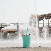 CUPKIN Toddler Cups with Straws, The Original 8 oz Stackable Stainless Steel Baby Straw Cup, Set of 2 Kids Cups, Powder Coated Insulated Kids Tumblers, No BPA Lids + Silicone Straws (Blue + Green) 8 Fl Oz (Pack of 2) Blue + Green