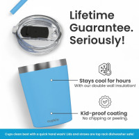 CUPKIN Toddler Cups with Straws, The Original 8 oz Stackable Stainless Steel Baby Straw Cup, Set of 2 Kids Cups, Powder Coated Insulated Kids Tumblers, No BPA Lids + Silicone Straws (Blue + Green) 8 Fl Oz (Pack of 2) Blue + Green