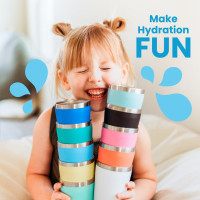 CUPKIN Toddler Cups with Straws, The Original 8 oz Stackable Stainless Steel Baby Straw Cup, Set of 2 Kids Cups, Powder Coated Insulated Kids Tumblers, No BPA Lids + Silicone Straws (Blue + Green) 8 Fl Oz (Pack of 2) Blue + Green