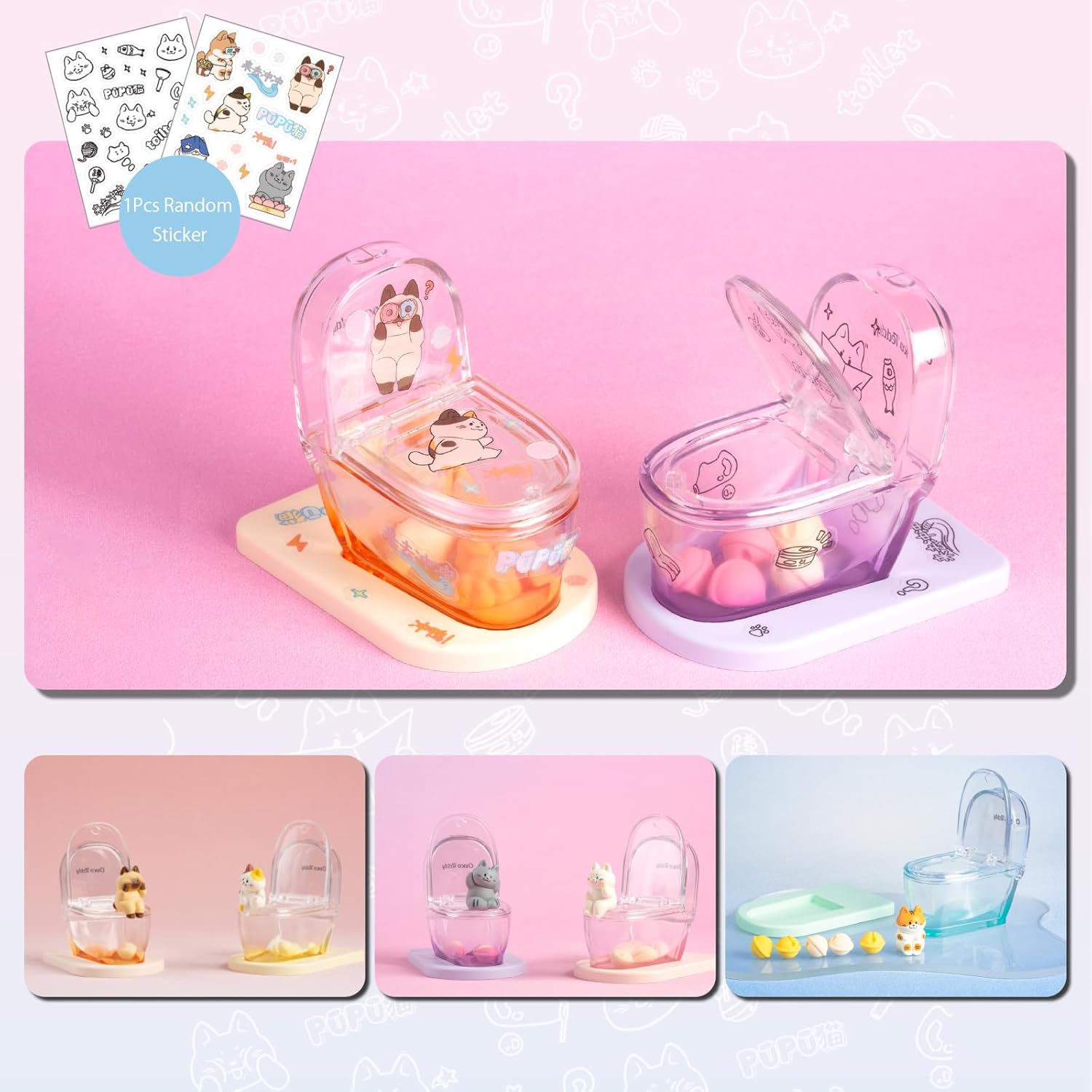 Cat Blind Box -Mini Toilet Figures Phone Stand Series 1PC Blind Boxes Random Design Cute Cat Figures Blind Bag Collectible Toy Action Figure Mystery Bag Birthday Gift, Cell Phone Stand for Desk Decor
