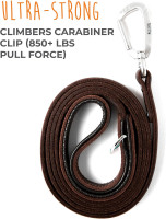 Mighty Paw Leather Dog Leash for Large Breeds - Soft Padded Handle - Extra D-Ring for Waste Bags - Strong Climbers Clip - 6 Ft Dog Leashes for Large Breeds - Leather Lead - Brown