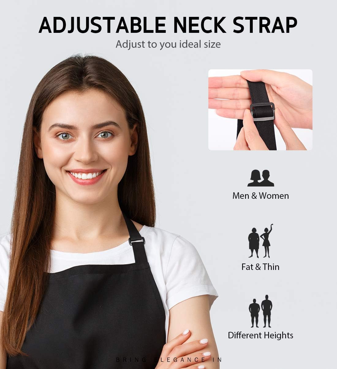 Syntus Adjustable Bib Apron with 2 Pockets Cooking Kitchen Aprons for Women Men Chef Basic Black 2 Polyester