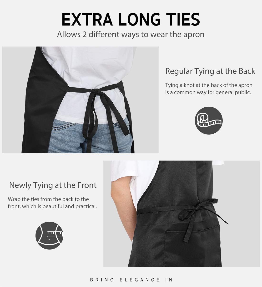 Syntus Adjustable Bib Apron with 2 Pockets Cooking Kitchen Aprons for Women Men Chef Basic Black 2 Polyester