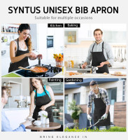 Syntus Adjustable Bib Apron with 2 Pockets Cooking Kitchen Aprons for Women Men Chef Basic Black 2 Polyester
