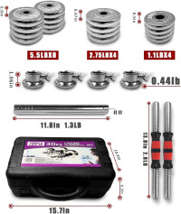 Adjustable Dumbbells Set 44 LB / 66 LB / 110 LB Home Weight Lifting Professional Dumbbells for Body Workout Home Gym Fitness with Carry Case 66.0 Pounds