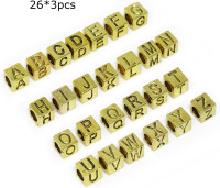 Honbay 78PCS 7mm Metal Letter Beads A-Z Alphabet Cube Beads Jewelry Making Spacer Beads Big Hole Beads for DIY Crafts and Jewelry Making (Antique Gold)