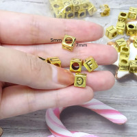 Honbay 78PCS 7mm Metal Letter Beads A-Z Alphabet Cube Beads Jewelry Making Spacer Beads Big Hole Beads for DIY Crafts and Jewelry Making (Antique Gold)