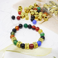 Honbay 78PCS 7mm Metal Letter Beads A-Z Alphabet Cube Beads Jewelry Making Spacer Beads Big Hole Beads for DIY Crafts and Jewelry Making (Antique Gold)