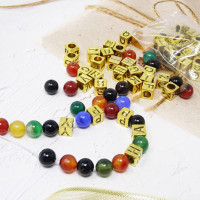 Honbay 78PCS 7mm Metal Letter Beads A-Z Alphabet Cube Beads Jewelry Making Spacer Beads Big Hole Beads for DIY Crafts and Jewelry Making (Antique Gold)