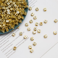 1000pcs Square Letter Beads for Bracelets, 6x6mm Gold Cube Alphabet A-Z Beads for Jewelry Making Friendship Bracelets (Cube Gold)