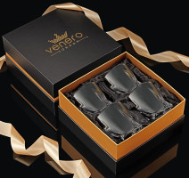 Venero Crystal Whiskey Glasses, Set of 4 Bourbon Glasses in Luxury Satin-Lined Gift Box - 10 oz Scotch Glass Tumblers - Rocks Glasses for Drinking Bourbon, Scotch Whisky, Cocktails, Cognac