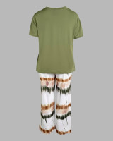 CHICME Womens Pajamas Sets 2 Piece Short Sleeve Lounge Set Printed Loose Pants Pj Sets Loungewear Set A-ombre Green X-Large