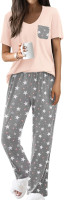 Ekouaer Pajama Sets For Women 2 Piece Short Sleeve Pj Sets With Long Printed Pants Sleepwear Casual Loose Lounge Sets Large Pink-grey Star