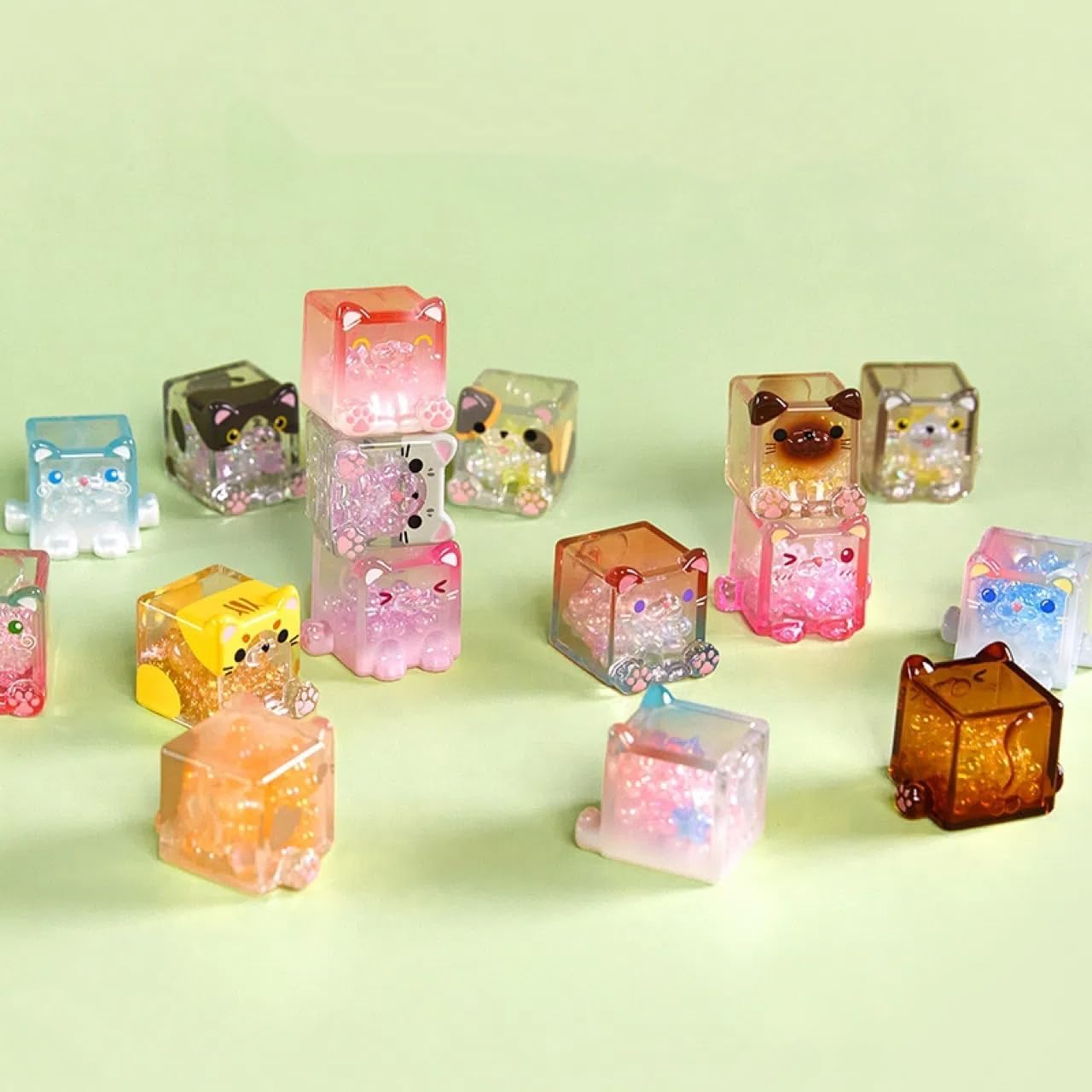 Square Cat Series Blind Box (3 Figures per Box) Random Design Action Figure Cute Animal Blind Bag Collectible Toy - Styles Vary Mini Cats Figures Mystery Bag for Cat Lovers Birthday Gifts & Desk Decor 3 Figures(Big)
