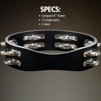 Meinl Percussion Compact Wood Tambourine with Plated Steel Jingles, Double Row — NOT Made in China — for All Musicians, 2-Year Warranty (CTA2S-BK) Black Plated steel