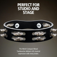 Meinl Percussion Compact Wood Tambourine with Plated Steel Jingles, Double Row — NOT Made in China — for All Musicians, 2-Year Warranty (CTA2S-BK) Black Plated steel