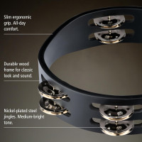 Meinl Percussion Compact Wood Tambourine with Plated Steel Jingles, Double Row — NOT Made in China — for All Musicians, 2-Year Warranty (CTA2S-BK) Black Plated steel