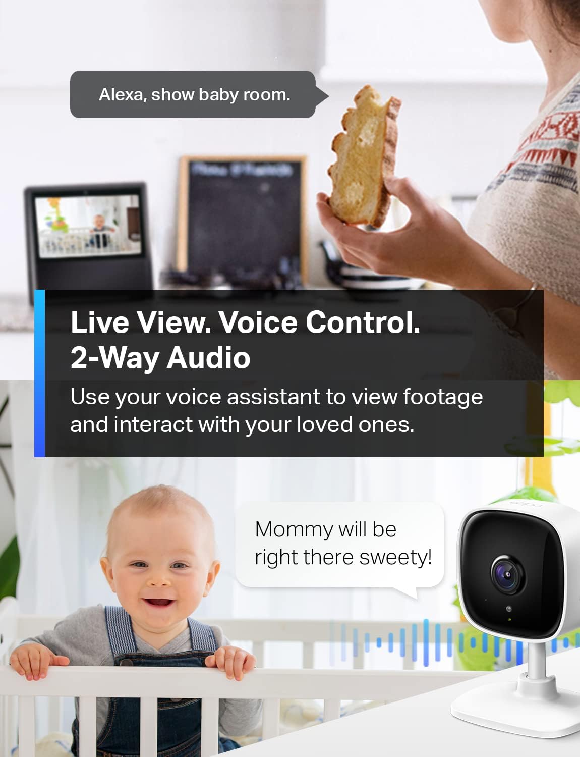 Tapo TP-Link 1080P Indoor Security Camera for Baby Monitor, Dog Camera w/Motion Detection, 2-Way Audio Siren, Night Vision, Cloud & SD Card Storage, Works w/Alexa & Google Home C100 Indoor White 1-Pack