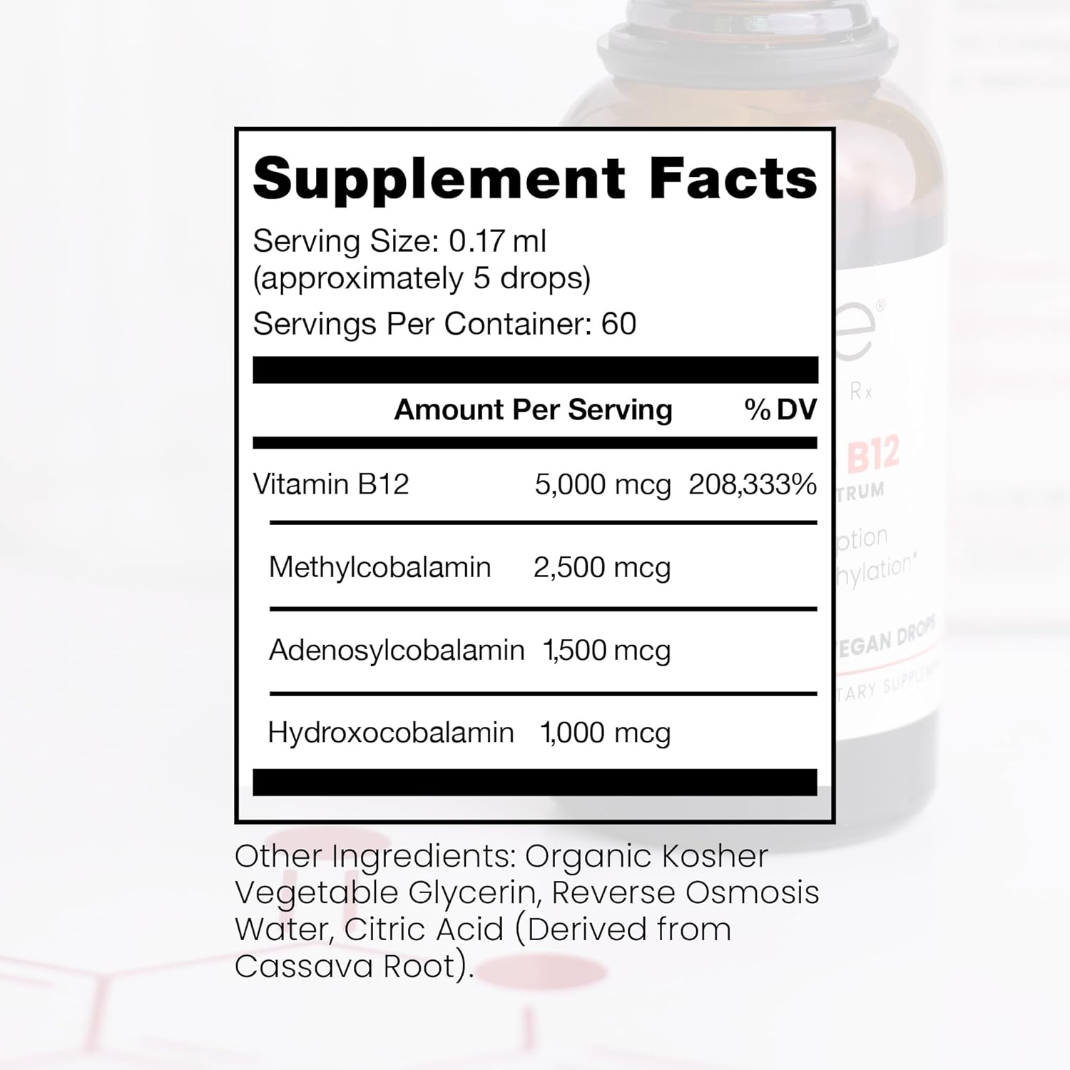 Pure TheraPro BioActive Vegan Methylated Vitamin B12 Sublingual Liquid Methylcobalamin, Hydroxocobalamin & Adenosylcobalamin 1,000 mcg per Drop (5 Drops = 5,000mcg / 2 Month Supply) 10 ml 0.34 Fl Oz (Pack of 1)
