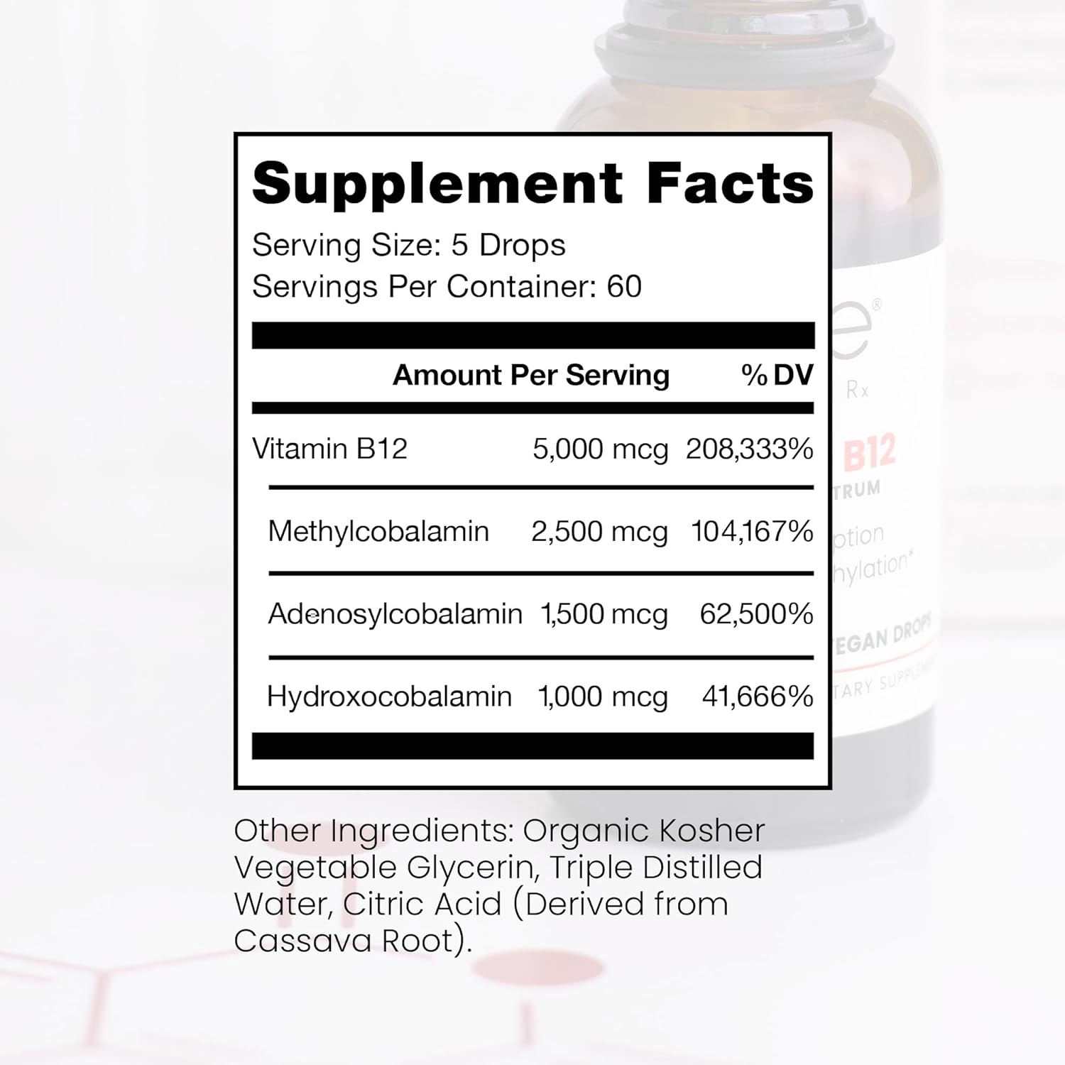 Pure TheraPro BioActive Vegan Methylated Vitamin B12 Sublingual Liquid Methylcobalamin, Hydroxocobalamin & Adenosylcobalamin 1,000 mcg per Drop (5 Drops = 5,000mcg / 2 Month Supply) 10 ml 0.34 Fl Oz (Pack of 1)