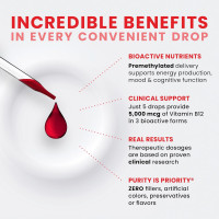 Pure TheraPro BioActive Vegan Methylated Vitamin B12 Sublingual Liquid Methylcobalamin, Hydroxocobalamin & Adenosylcobalamin 1,000 mcg per Drop (5 Drops = 5,000mcg / 2 Month Supply) 10 ml 0.34 Fl Oz (Pack of 1)