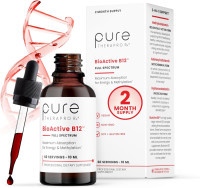Pure TheraPro BioActive Vegan Methylated Vitamin B12 Sublingual Liquid Methylcobalamin, Hydroxocobalamin & Adenosylcobalamin 1,000 mcg per Drop (5 Drops = 5,000mcg / 2 Month Supply) 10 ml 0.34 Fl Oz (Pack of 1)
