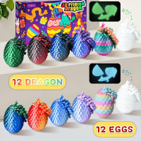 3D Printed Mini Dragon Eggs Set with Dragon Inside, Articulated Crystal Fidget Toy, Cool Stuff Fun Gifts for Adults, Teens, Boy, Easter Basket Stuffers, 12PCS Series A