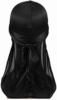 Premium Silky 360 Wave Builder Durag for Men- Extra Long Ties - Unisex - Wide Strap - Durags for Men Waves- Fashion - Black
