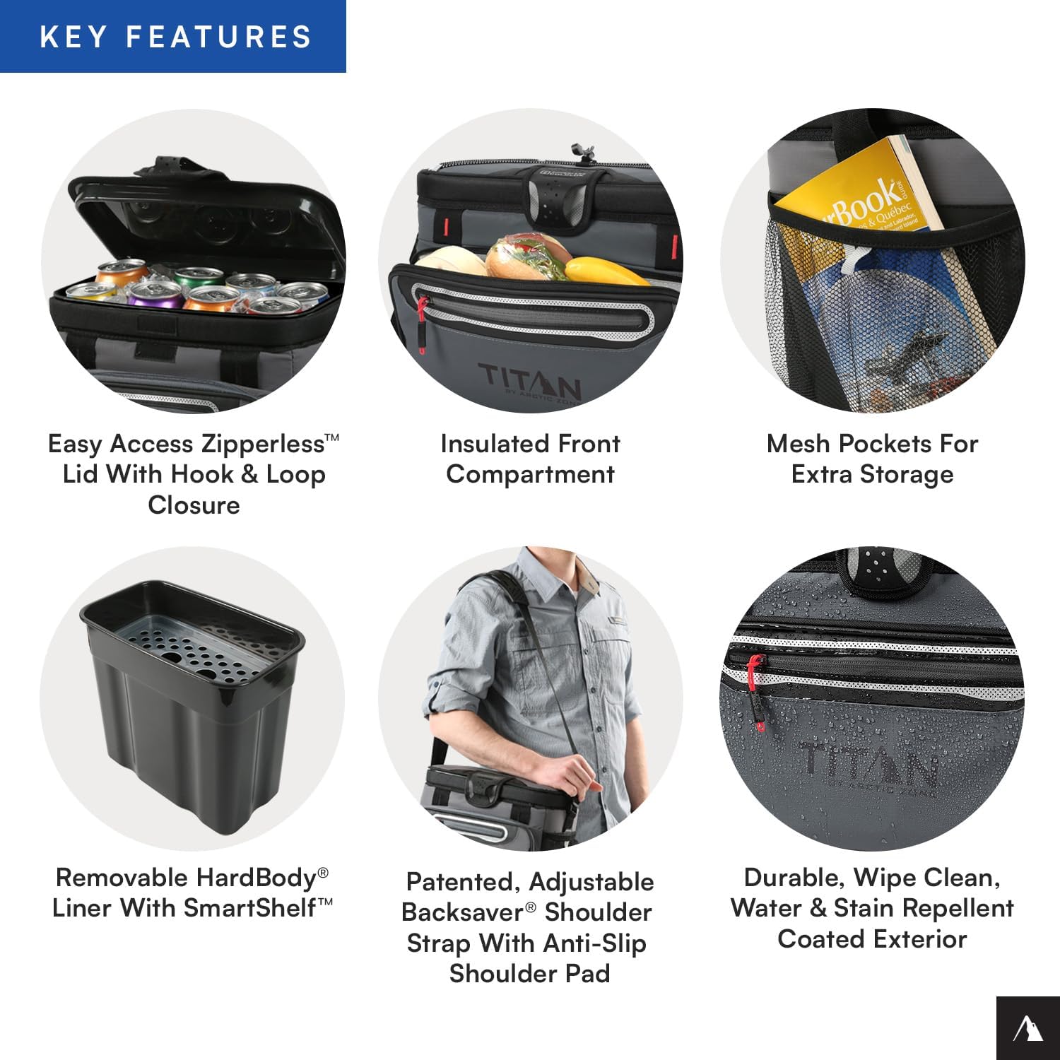 Titan by Arctic Zone Deep Freeze Cooler - Zipperless Hardbody Cooler - Deep Freeze Insulation, HardBody Liner, and SmartShelf 16 Can Sharkskin Gray