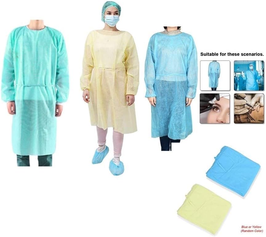 100pcs Disposable Protective Clothing, with Elastic Cuff, Knitted Cuff, Latex- Free, Non-Woven, FluidResistant, Dental, Hospital, Industries, Size Universal (100pcs)
