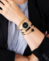 Anne Klein Women's Bangle Watch and Bracelet Set Black/Gold Lab-Grown