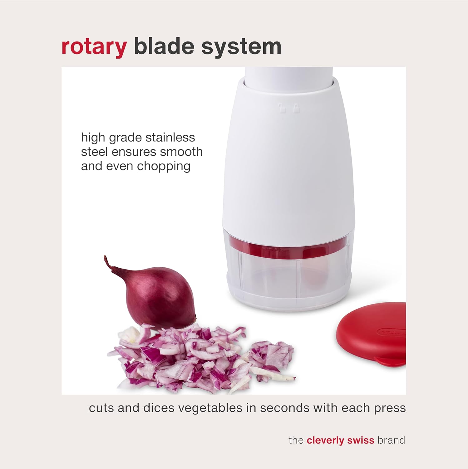 Zyliss Zick Zick Classic Food Chopper - Manual Food Chopper - Onion, Tomato & Vegetable Cutter - Stainless Steel & Dishwasher Safe Food Dicer - White, 9