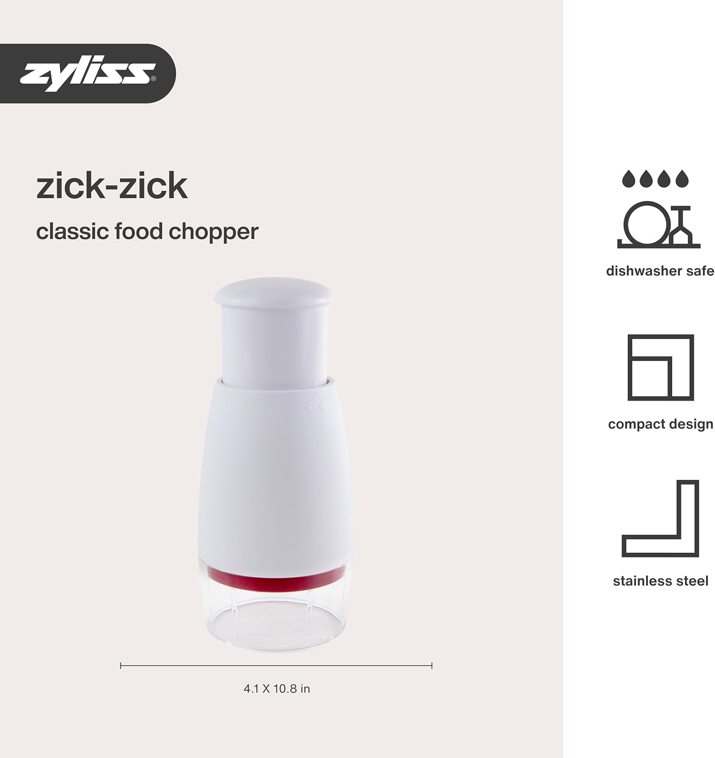 Zyliss Zick Zick Classic Food Chopper - Manual Food Chopper - Onion, Tomato & Vegetable Cutter - Stainless Steel & Dishwasher Safe Food Dicer - White, 9