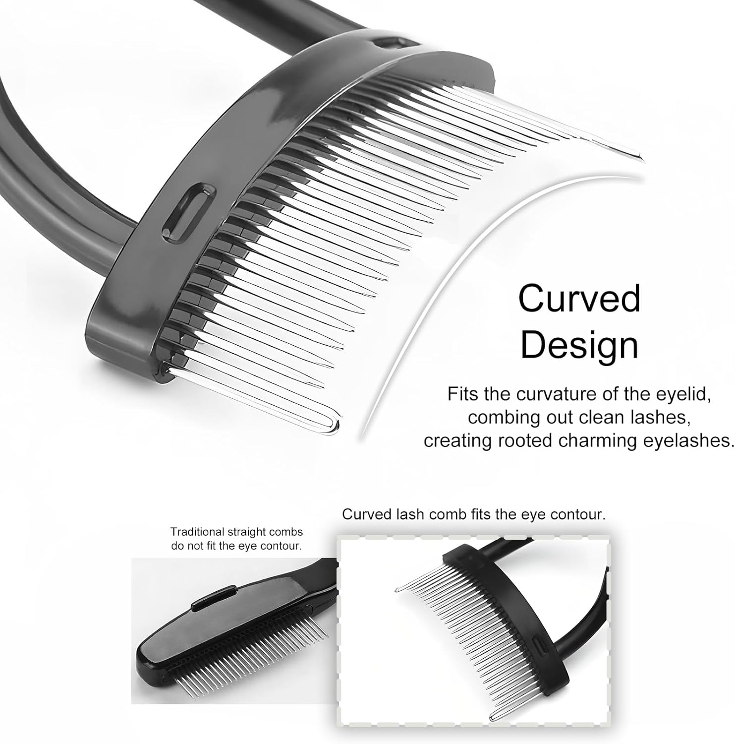 Eyelash Separation Comb Tool, Mascara Applicator, Eyelash Brush with Curved Design Makeup Brush, Comb Set Included (Black)