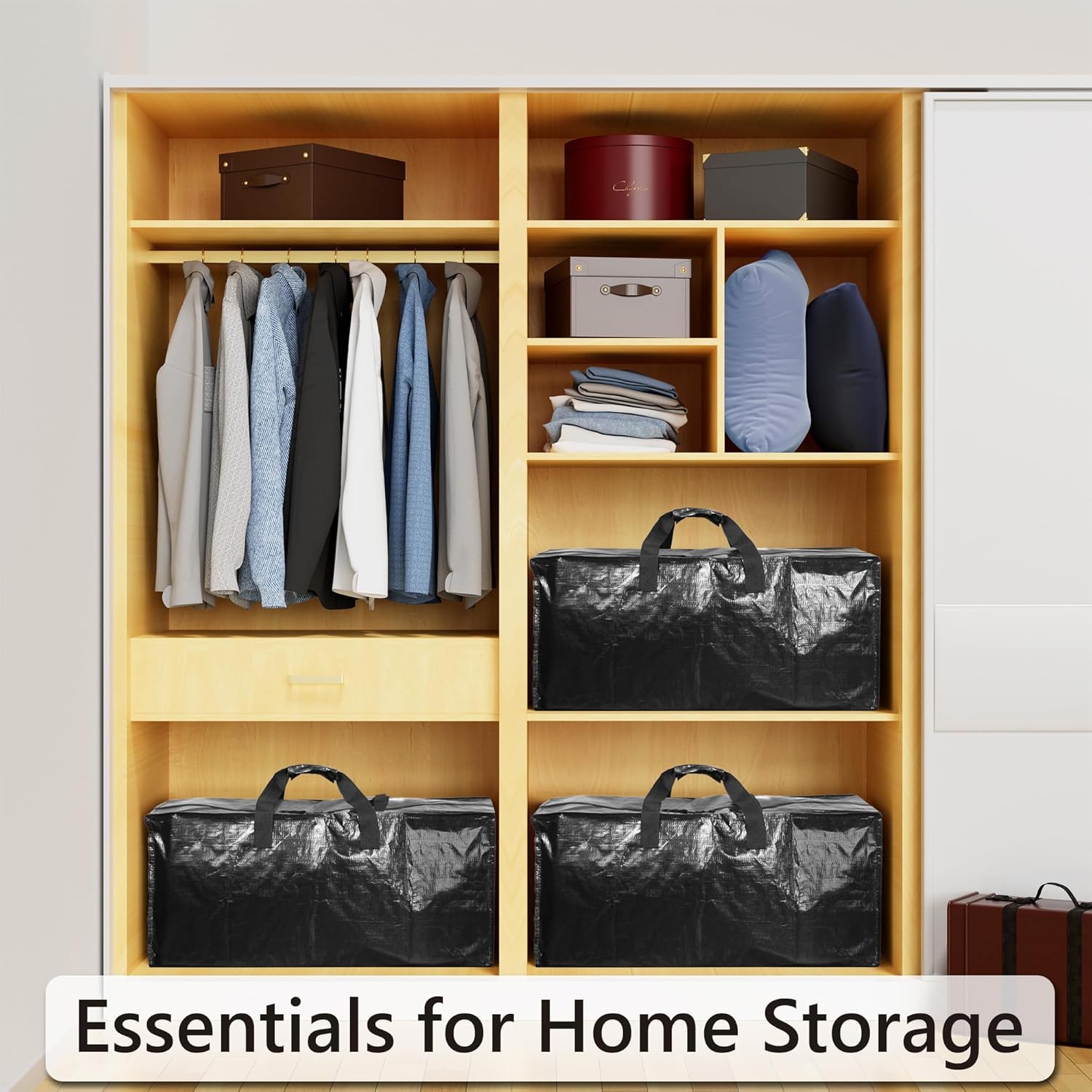 SUOCO Storage and Moving Bags 9 Pack, 3 Bags W/Backpack Straps, Heavy Duty Extra Large Clothing Containers for Clothes, Comforters, Blankets