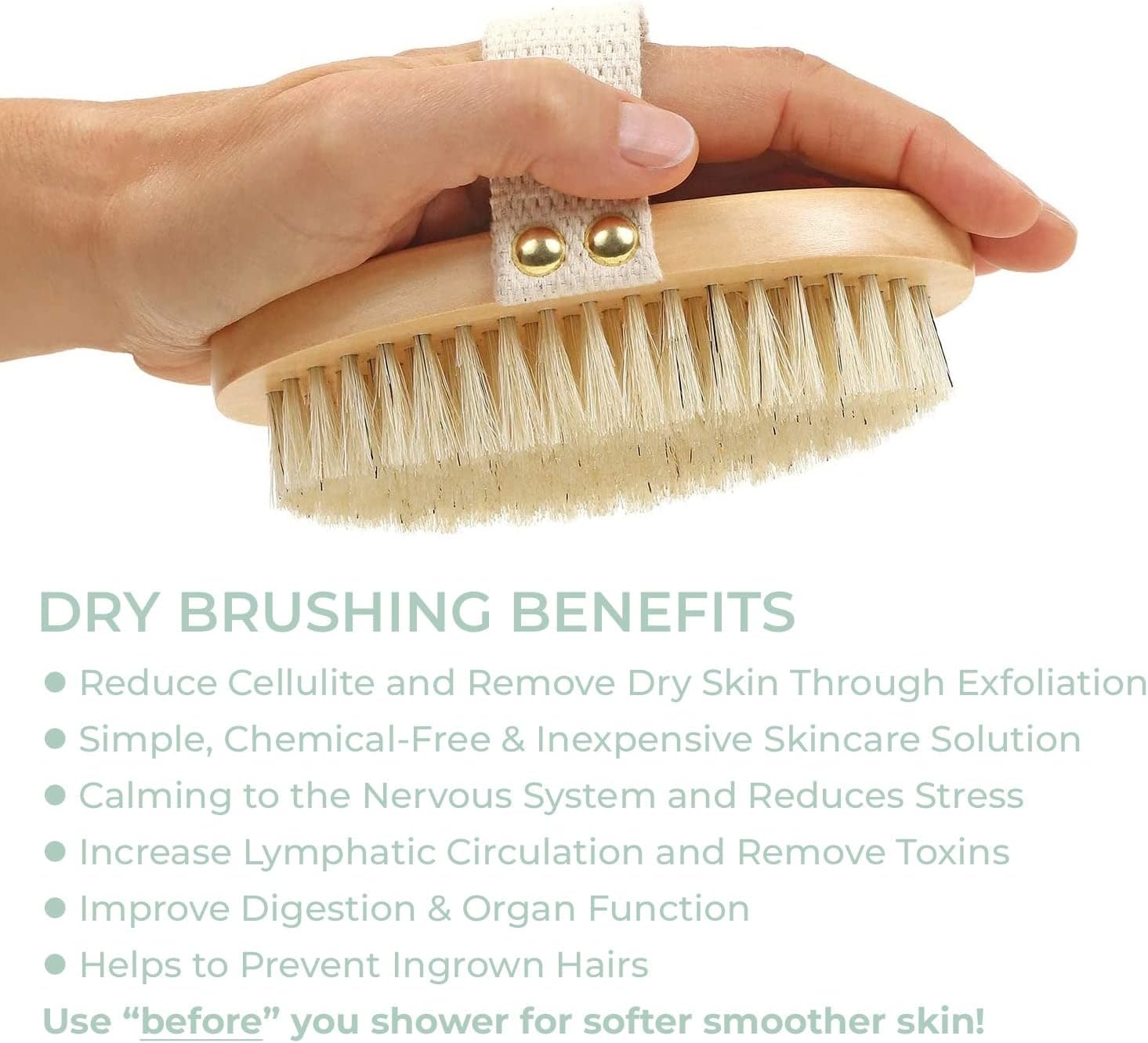 Premium Boar Brush by Zen Me, Exfoliating Brush with Medium Firm Natural Bristles for Cellulite and Lymphatic, Body Scrub Brush with Detox eBook Gift