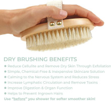 Premium Boar Brush by Zen Me, Exfoliating Brush with Medium Firm Natural Bristles for Cellulite and Lymphatic, Body Scrub Brush with Detox eBook Gift