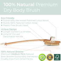 Premium Boar Brush by Zen Me, Exfoliating Brush with Medium Firm Natural Bristles for Cellulite and Lymphatic, Body Scrub Brush with Detox eBook Gift