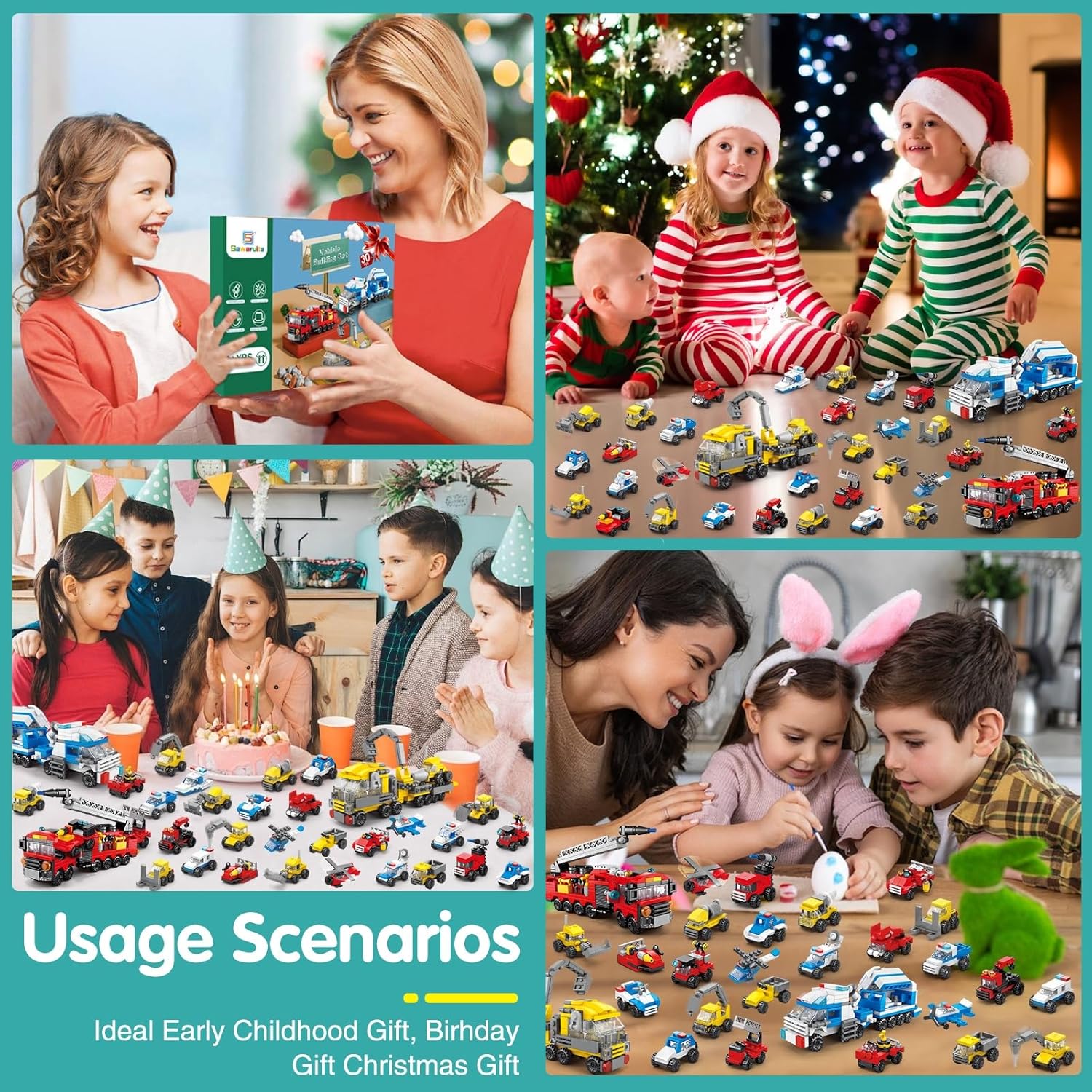 Sawaruita 30Pack Mini Cars Easter Building Blocks Party Favors for Kids-Bulk Fire Truck,City Police Car,Construction Vehicle for Birthday Goodies Bag Filling,Classroom Prizes for Boys 6-12