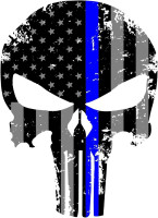 K9King Punisher Skull 5.5 x 4 Inch Tattered Subdued Us Flag Reflective Decal with Thin Line for Cars, Trucks, Laptops and more Thin Blue Line Sticker Police US Flag Enforcement Blue Lives Matter