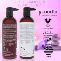 PURA D'OR Purple Shampoo & Conditioner (16oz x 2) ColorHarmony Biotin Set For Bleached, Blonde, Silver & Color Treated Hair - Keratin, Bamboo Fiber, No Sulfates - Men & Women 32 Fl Oz (Pack of 1) Shampoo & Conditioner