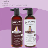 PURA D'OR Purple Shampoo & Conditioner (16oz x 2) ColorHarmony Biotin Set For Bleached, Blonde, Silver & Color Treated Hair - Keratin, Bamboo Fiber, No Sulfates - Men & Women 32 Fl Oz (Pack of 1) Shampoo & Conditioner