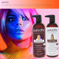 PURA D'OR Purple Shampoo & Conditioner (16oz x 2) ColorHarmony Biotin Set For Bleached, Blonde, Silver & Color Treated Hair - Keratin, Bamboo Fiber, No Sulfates - Men & Women 32 Fl Oz (Pack of 1) Shampoo & Conditioner