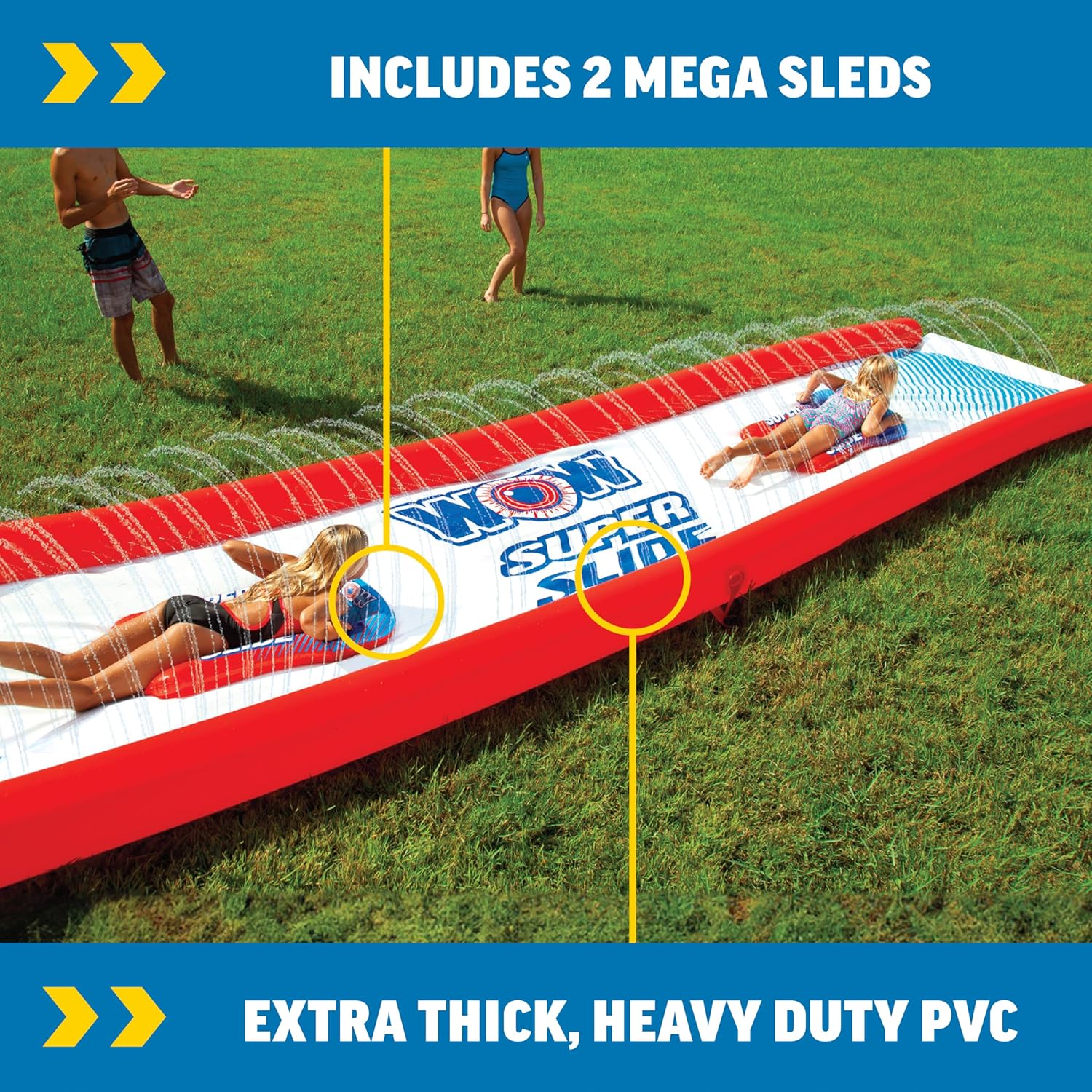 Wow Sports Super Inflatable Lawn Water Slide - 25 ft - Zigzag Sprinklers - Includes 2 Sleds - Kids & Adults